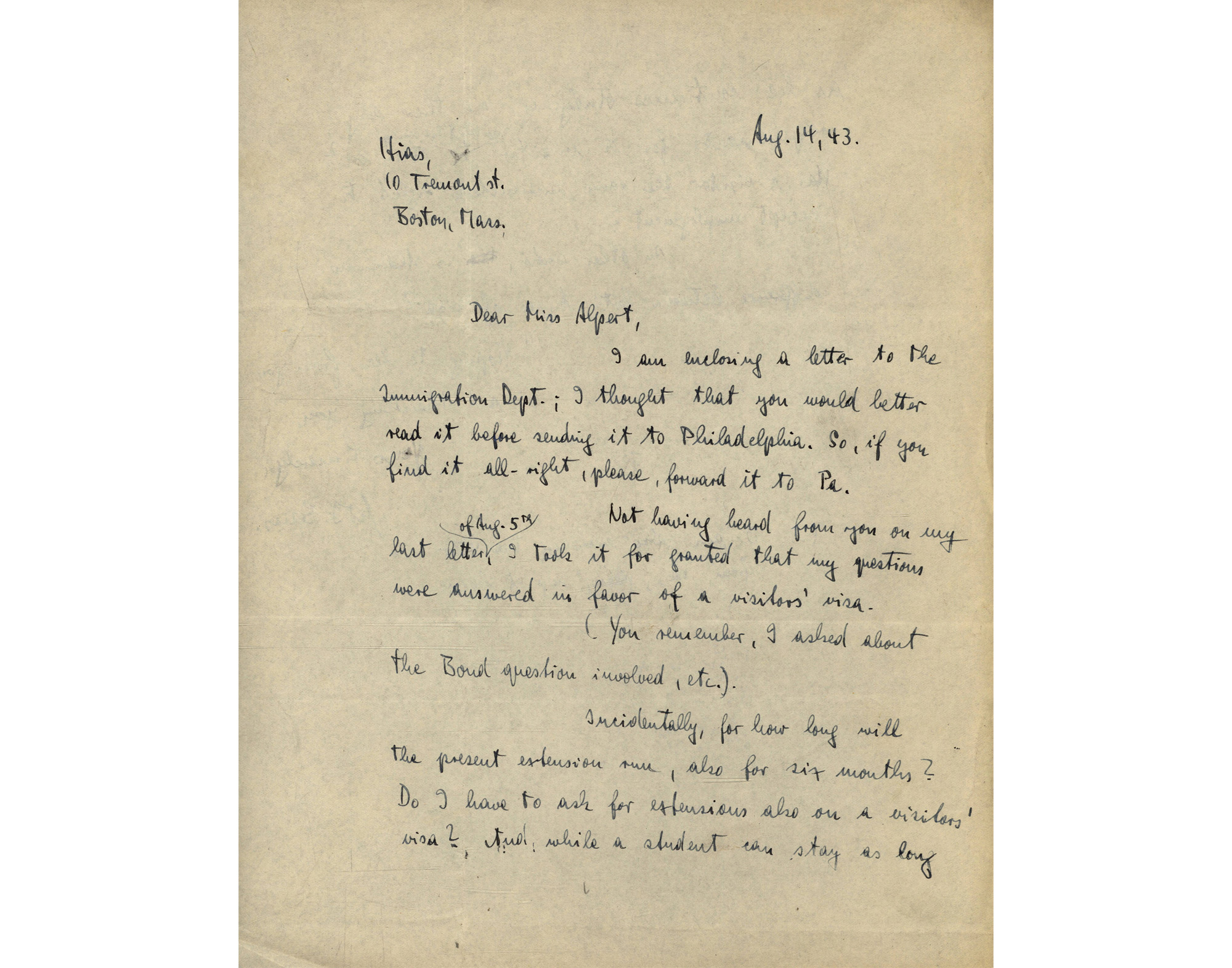 HIAS letter 1943