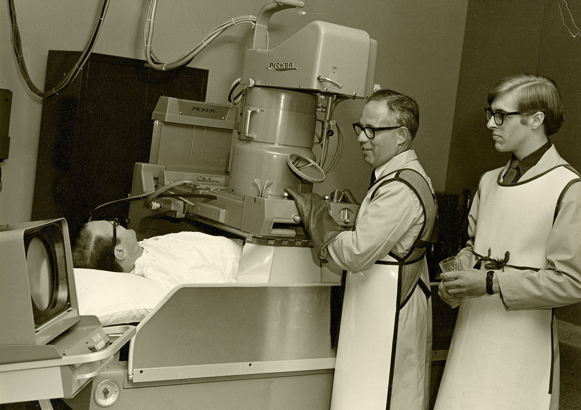 Doctors testing an x-ray machine at Jewish Memorial Hospital