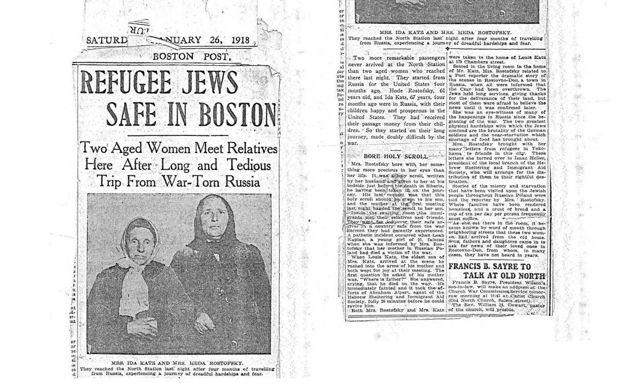 Boston Post newspaper article on Russian Jewish refugees, 1918. 