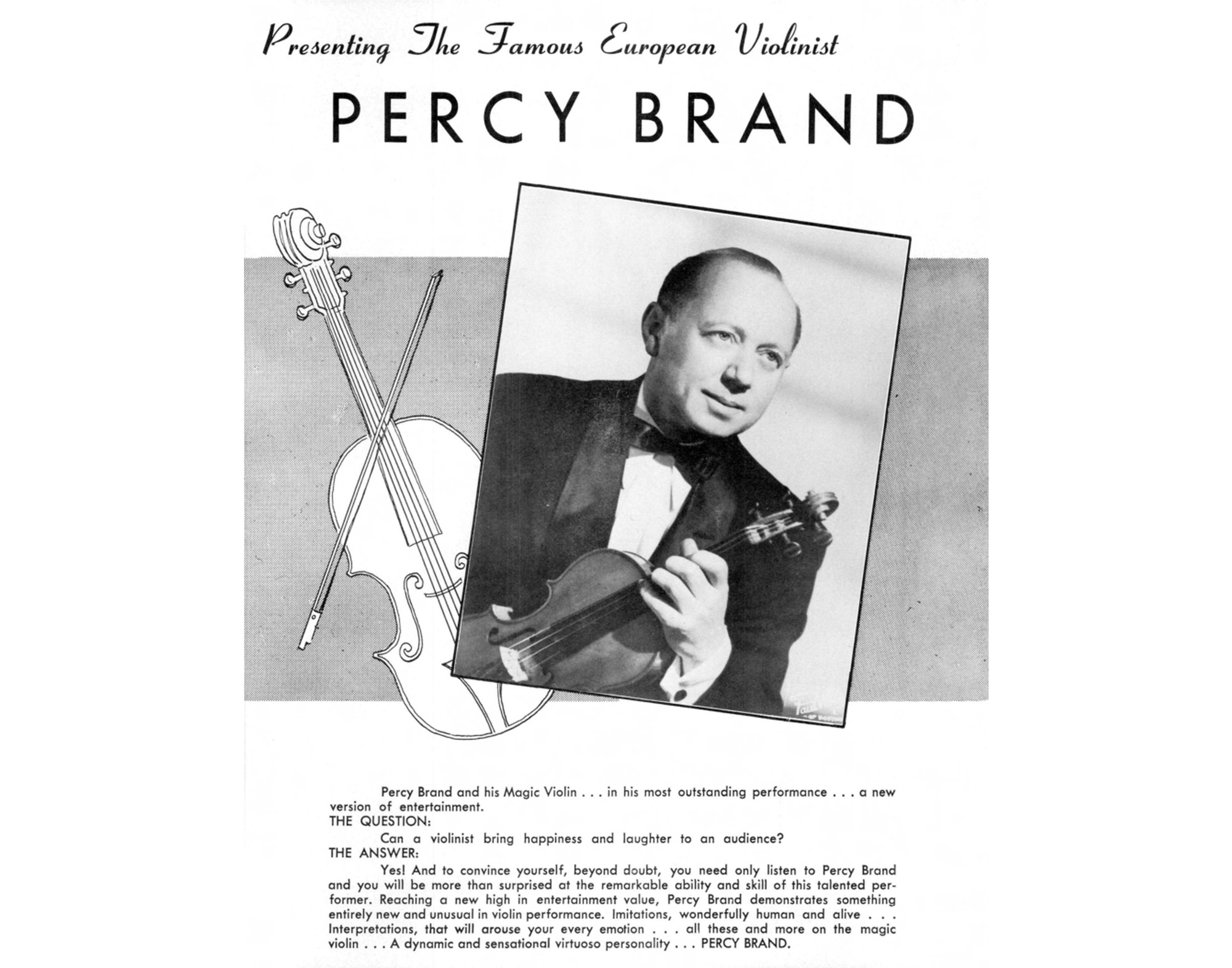 Promotional poster for violinist Percy Brand