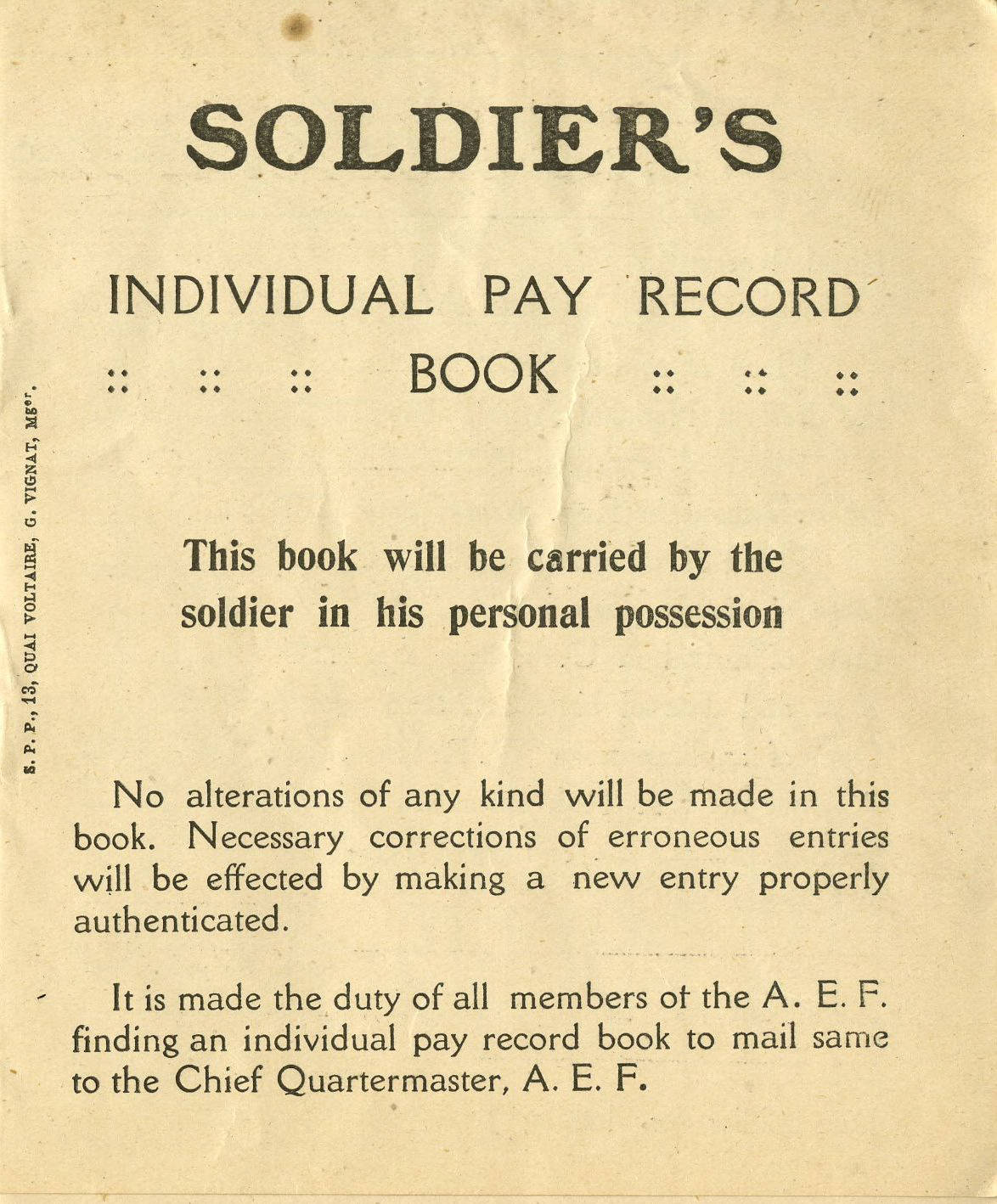 Soldier's individual pay record book