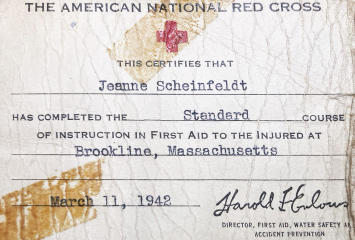 Jean Scheinfeldt Red Cross First Aid Card
