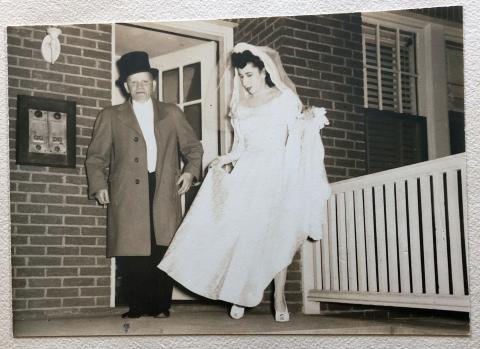 Ethel Sinofsky and her father at Brookledge Street in Roxbury, 1945, image courtesy of Ethel Sinofsky. 