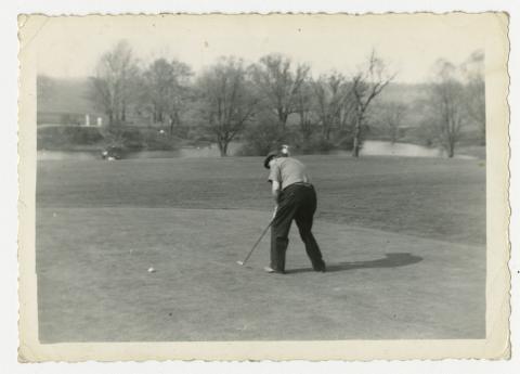 Man playing golf, circa 1930s, Boston YMHA-Hecht House Records in the JHC archive. Man playing golf, circa 1930s, Boston YMHA-Hecht House Records in the JHC archive.