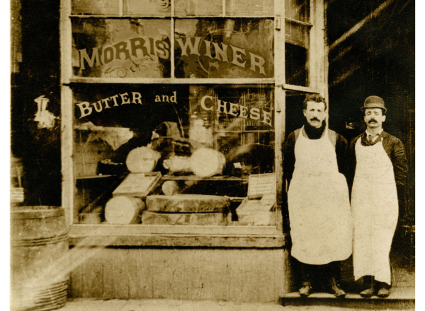 Morris Winer outside his storefront, circa 1895. 