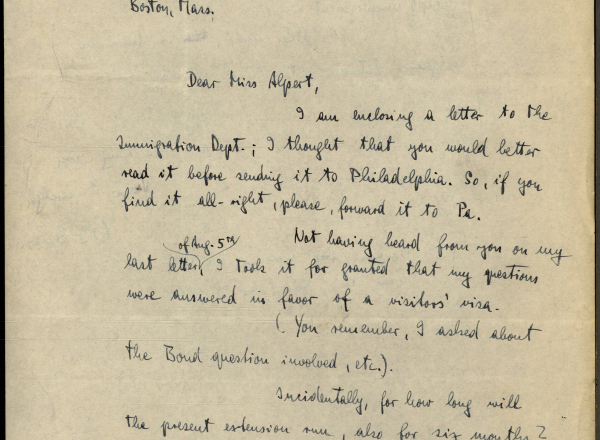 Letter from Werner Gans to the Boston Hebrew Immigrant Aid Society 